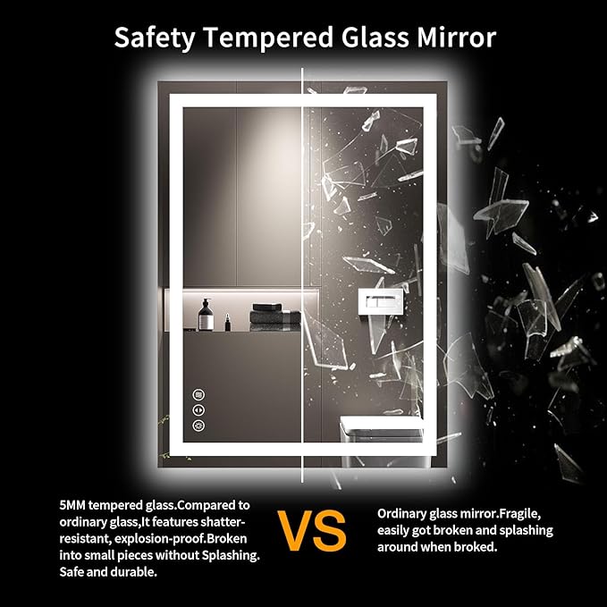 LOAAO 20X28 LED Bathroom Mirror with Lights, Anti-Fog, Dimmable, Backlit + Front Lit, Lighted Bathroom Vanity Mirror for Wall, Memory Function, Tempered Glass, Shatter-Proof, ETL Listed