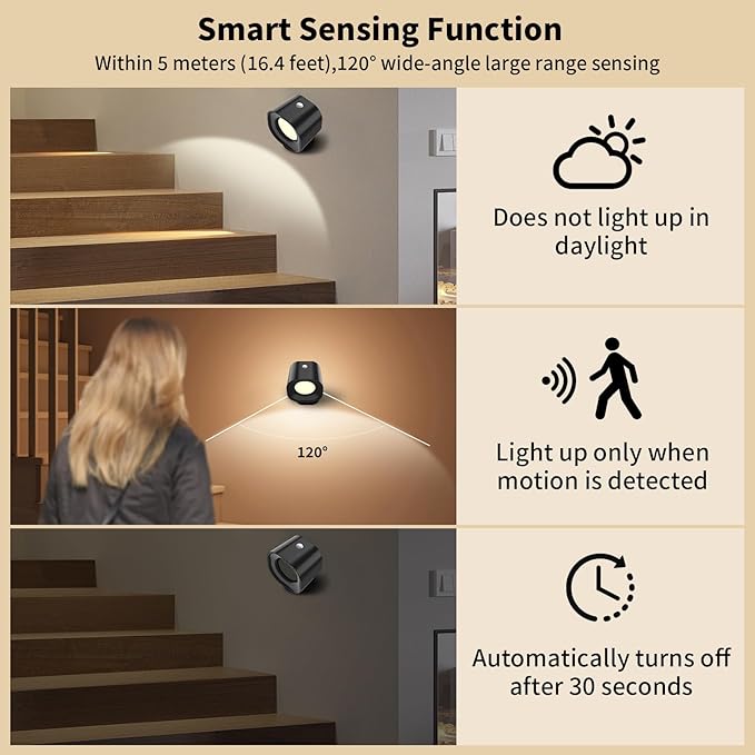 Motion Sensor LED Wall Lights with Remote, Cordless LED Wall Mounted Sconces with RGB & Warm White Lighting, Rechargeable Indoor Wall Lamp for Bedroom Bedside Living Room Corridor Picture