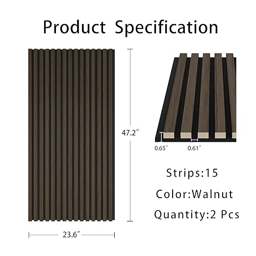 Casaphoria Acoustic Wall Panels, 2 PCS 47.2"x23.6", 3D Soundproof Wall Panels, Wood Slat Wall Panels for Home Office & Accent Walls, Walnut