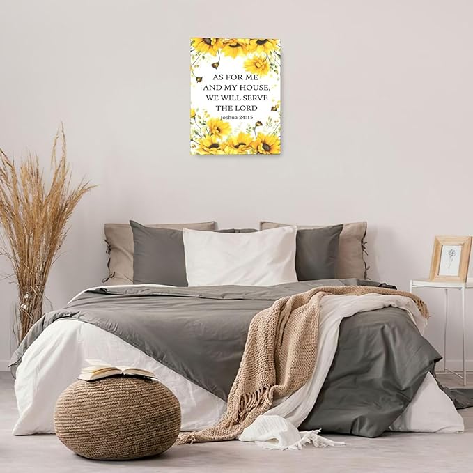 Christian Sunflower Scripture Canvas Wall Art Motivational Flowers Bible Verse Wall Decor Picture Inspirational Bible Quotes Artwork God Psalm Religious Faith Art Painting Print Decoration for Living Room Bedroom Church Framed Gifts 16”X20”