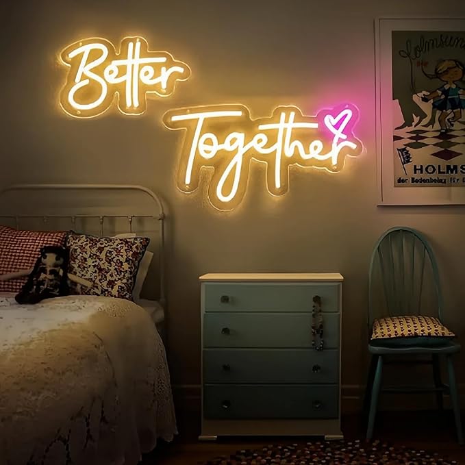 Better Together Neon Sign Wedding Led Sign Neon Wedding Signs Neon Signs for Wall Decor Led Light Sign for Engagement Party, Anniversary, Bridal Shower Backdrop Decorations, 24" x 13"
