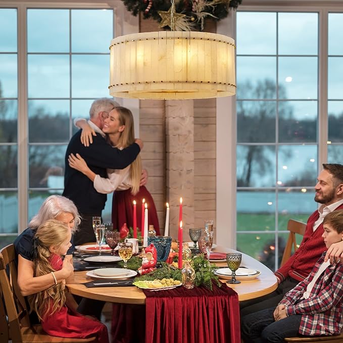 37" Round Alabaster Chandelier, Modern Dining Room Chandeliers with Adjust Height, 8-Light Marble Hanging Pendant Dining Light Fixture for Kitchen Island, Living Room, Bedroom, Foyer, Entryway