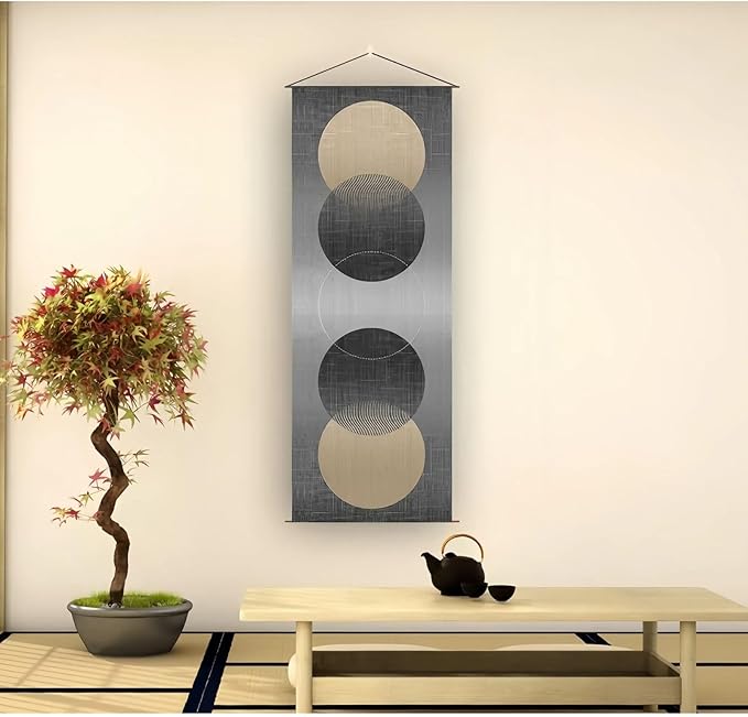 Japanese Hanging Scroll Wall Art: Zen-Enso Circle Vertical Tapestry - W15.7xH47.2" - Feng Shui & Lucky Symbols for Home, Office Decor - HD Print-CTT-7