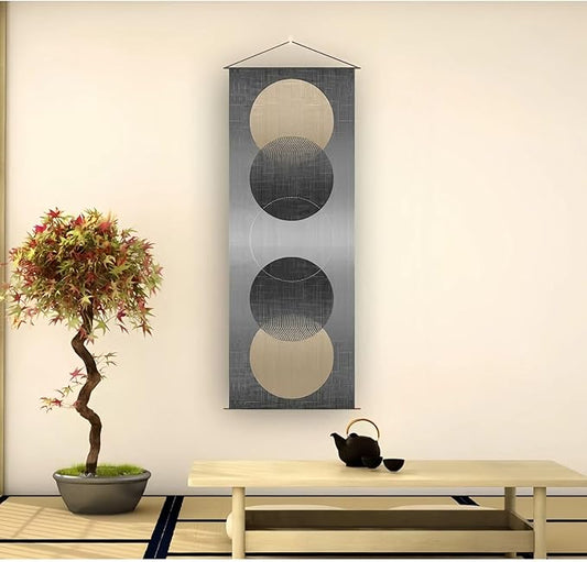Japanese Hanging Scroll Wall Art: Zen-Enso Circle Vertical Tapestry - W15.7xH47.2" - Feng Shui & Lucky Symbols for Home, Office Decor - HD Print-CTT-7