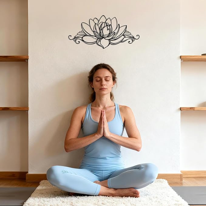 Lotus Wall Art - Zen Wall Decor with Intricate Mandala Design, Spiritual Lotus Flower Decor for Home, Metal Wall Art Sculpture Measuring Ideal for Yoga Meditation and as a Gift for Yoga Lovers