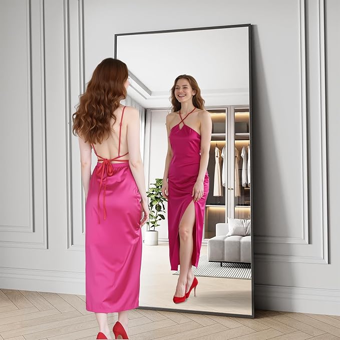 Bathroom Mirror 36x71 Black Bathroom Wall-Mounted Mirrors, Modern Vanity Mirror for Bedroom, Living Room, Aluminum Alloy Frame Allow to Hang Horizontally or Vertically