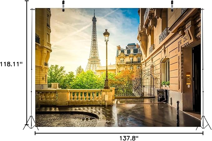 BELECO 12x10ft Fabric Paris Eiffel Tower Backdrop Summer Street View European Famous Building French City Landscape Background Paris Theme Party Decor Wedding Photography Wallpaper Photo Studio Prop