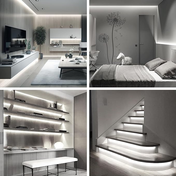 COB LED Strip Lights 100ft,6000K DC 24V Dimmable White Flexible LED Lights Strip for Bedroom,with Remote and app Control LED Rope Lights for Living Room,Shelf,Cabine,Bed