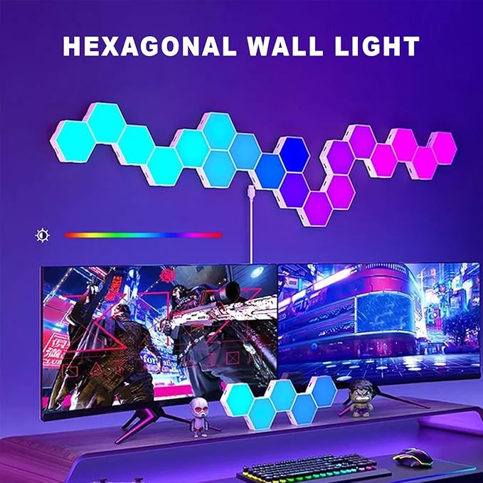 6 Pack Hexagon Light Panels - Smart RGB Hexagon LED Lights Wall Lights Remote Control Lights for Lving Room, Bedrooms, DIY Lovers, Gifts, Gaming Room, Kids