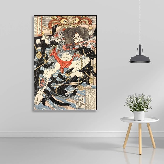 OKRA Utagawa Kuniyoshi Canvas Wall Art Zhang Shun Poses Poster Japanese Ukiyo-E Woodcut Art Animal Nature Landscape Poster Japanese Classic Wall Decor Unframed 20×30in/50×75cm