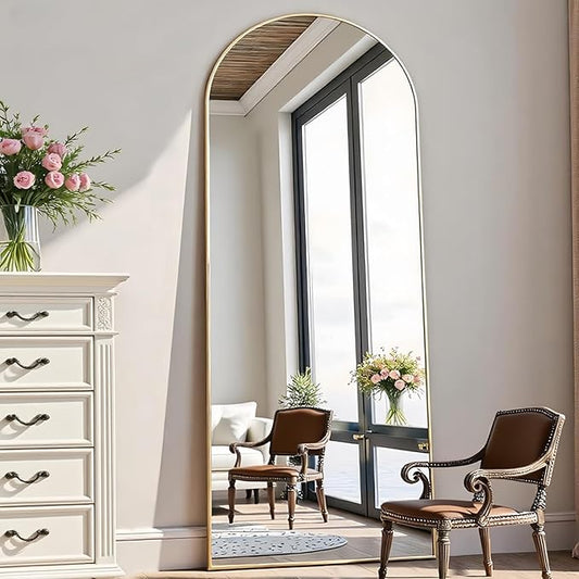 Arched Full Length Mirror, 65"x21" Gold Mirror with Stand, Full Body Mirrors for Leaning Against or Wall Mounted, Large Floor Mirrors for Bedroom, Living Room, Gold
