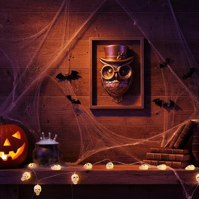 Animal Heads Wall Decor (Includes Metal Frame) Halloween Resin Animals Sculptures Head Wall Hanging Decoration Gold vintage Wall Sculpture for Living Room Bedroom Office(Owl)