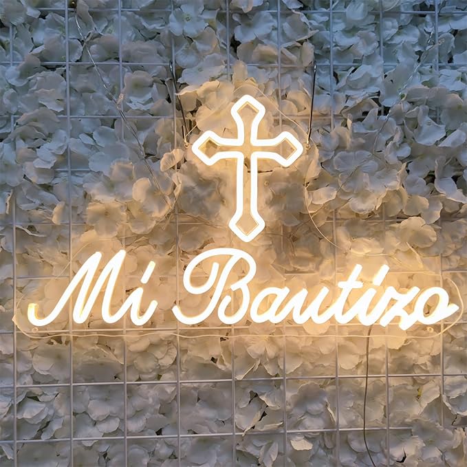 Mi Bautizo Neon Signs for Wall Decor, 21.6*12.2 inches Mi Bautizo Led Neon Light Sign perfect for Baby Birthday Decoration, Baby Shower Party, Room, Bedroom, Garden, Birthday Party, Christmas,, INSNEnN