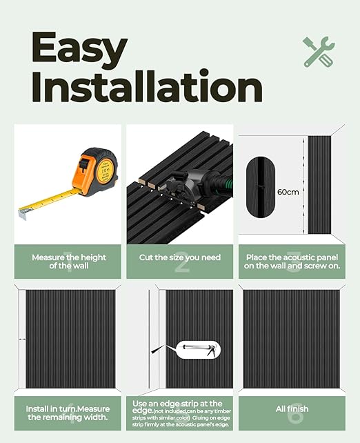 4 PCS Wood Slat Wall Panels, 92.5 x 11 Inch Sound Proof Panels for Walls, Wood Wall Panels for Interior Wall Decor for Home, Office, Studio (Matte Grey)