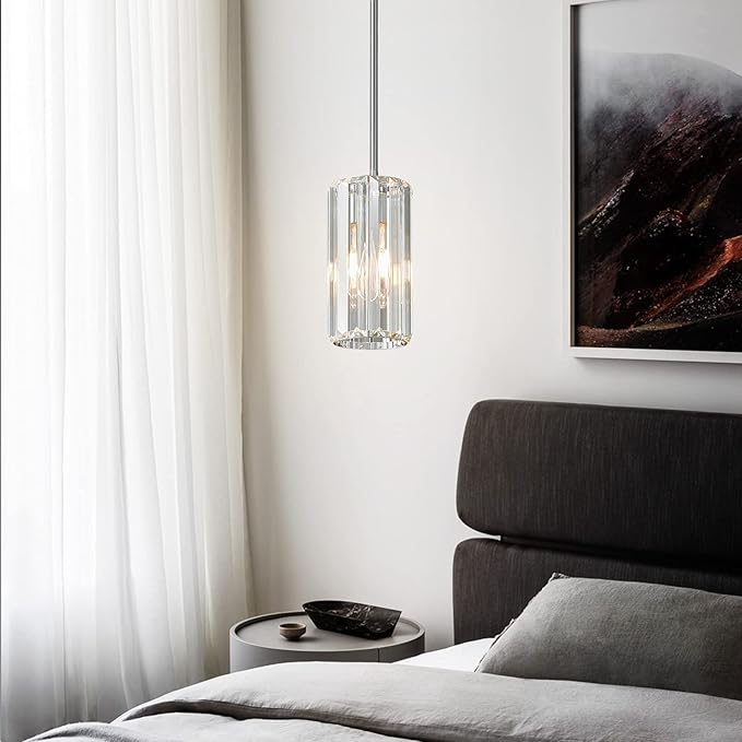 Chrome Pendant Lighting Modern Pendant Light Mini Crystal Chandeliers Adjustable Pendant Light Fixture for Kitchen Island Dinning Room Corridor Bedroom(Chorme 3-Pack)