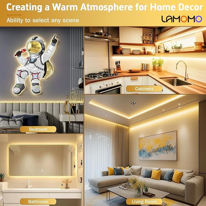 Lamomo Neon Rope Light, 24V Warm White Dimmable Rope Lights, 65.6ft Waterproof Flexible LED Strip Lights, Silicone 3000K Neon LED Strip for Bedroom Indoor Outdoor Decor