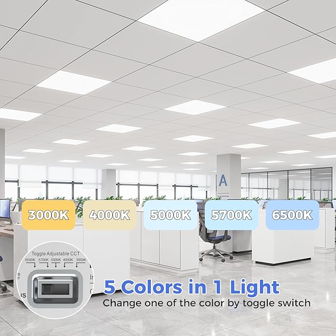 AIKVSXER 6 Pack 2x2 LED Flat Panel Light - Selectable 5 CCT 3000K-6500K & 5 Wattage 30-50W 5500Lm 0-10V Dimmable 2x2 led Drop Ceiling Lights 120-277V for Commercial and Home