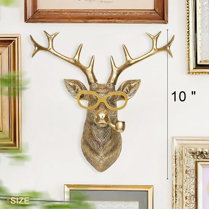 Newinhome Animal Heads Wall Decoration Resin Animals Sculptures Head Wall Hanging Decor Gold vintage Wall Sculpture for Living Room Bedroom Office(Deer,not include metal frames)