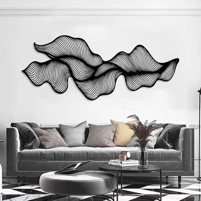 Modern Abstract Metal Wall Decor, Flowing Lines Metal Wall Art, Modern Luxury Wall Hanging, Modern Abstract Wall Art, Large Minimalist Sculpture for Home Office Decor (White, 22"x53"|56x135cm)