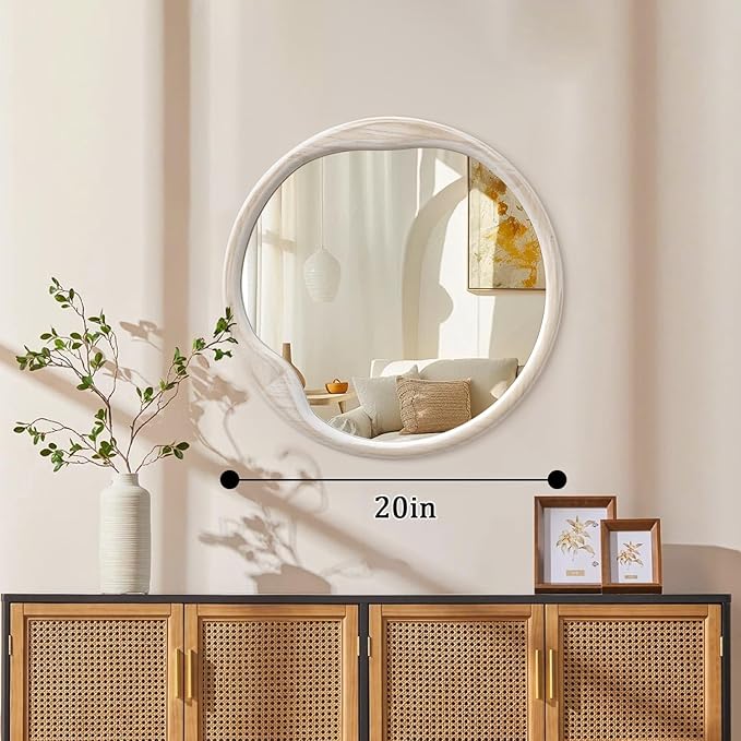 AOAOPQ Wash White Circle Mirror for Wall 20 inch Round Drum Mirror for Bathroom Entryway Living Room Hallway Bedroom Decor Small Wood Frame Mirrors