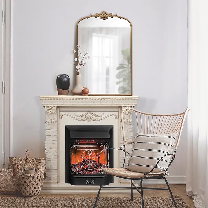 Antique Baroque Arched Mirror: 24"x36" Arch Gold Vintage Wall Mounted Mirror - Traditional Ornate Home Decor for Entryway/Fireplace/Bathroom - Idea for Fashion-Conscious