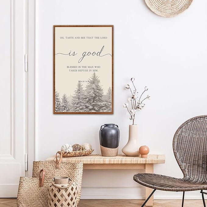 LHIUEM Bible Verses Framed Canvas Wall Art Set,Christian Scripture Religious Wall Decor,Vintage Easter Pine Tree Artwork for Living Room,Bedroom,Dining Room,Office -16"x24"x3