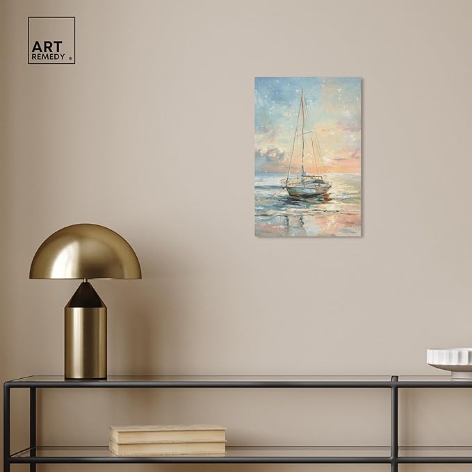 Art Remedy Boat On The Shore Gallery Wrapped Sailing 1 Piece Canvas Wall Art, 10" x 15", Gallery Wrapped