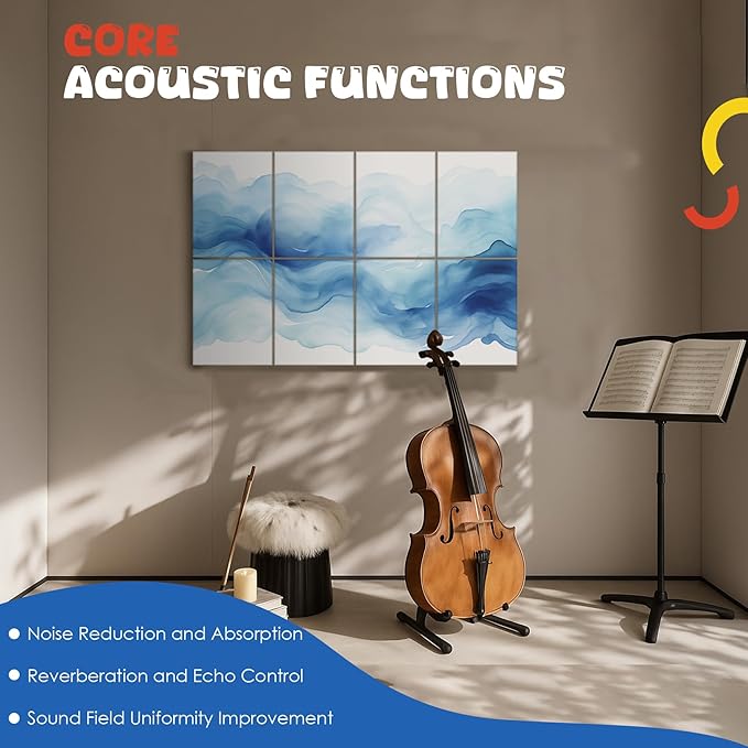 8 pack Art Acoustic Panels with Self-Adhesive,48 x 32Inches Acoustic Wall Art,Better Decorative Sound Proof Panels,Recording Studio/Home/Office Acoustical Treatment,Inks