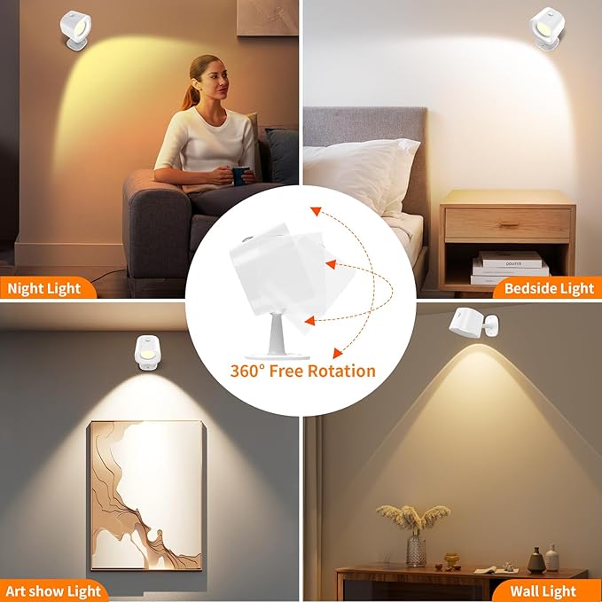 Motion Sensor LED Wall Lights with Remote, Cordless LED Wall Mounted Sconces with RGB & Warm White Lighting, Rechargeable Indoor Wall Lamp for Bedroom Bedside Living Room Corridor Picture