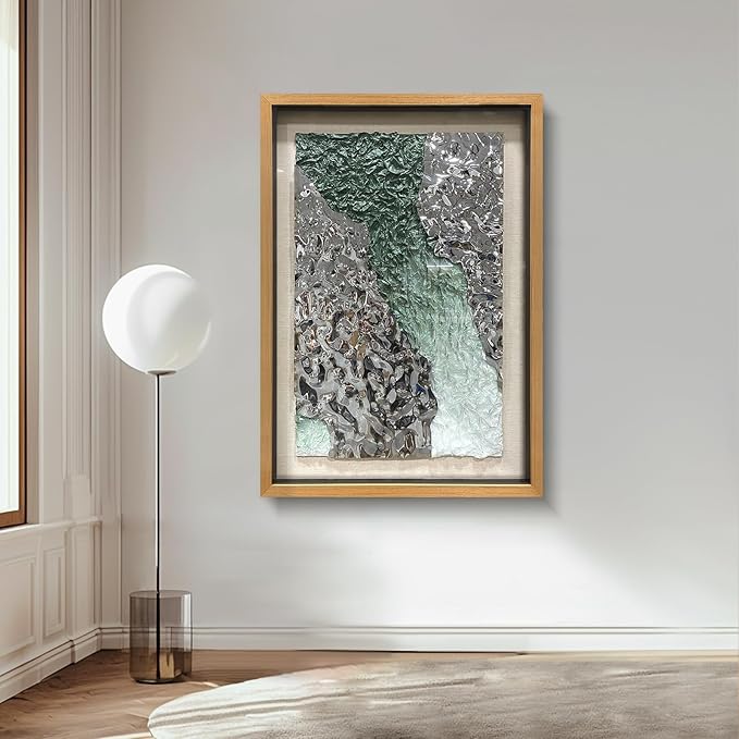 LIUZEYUE - Handmade Original Wall Art - Solid Wood Frame, Linen Hand - painted, Paper Crafts, Stainless Steel Combined Wall Hangings for Wall Decoration 27.6"x39.4"