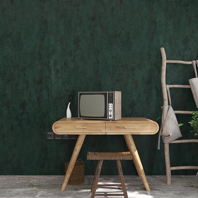 32"x591" Big Wide Dark Green Peel and Stick Wallpaper Matte Extra Thick Art Deco Contact Paper Waterproof Self-Adhesive Removable Pure Green Vinyl Wallpaper 3D Textured for Cabinet Studio Farmhouse