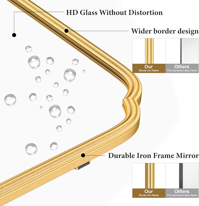 30"x48" Gold Bathroom Mirror for Wall, Large Brass Gold Bathroom Vanity Mirror for Over Sink, Rounded Rectangle Mirror in Premium Iron Metal Frame Hangs Horizontal Or Vertical