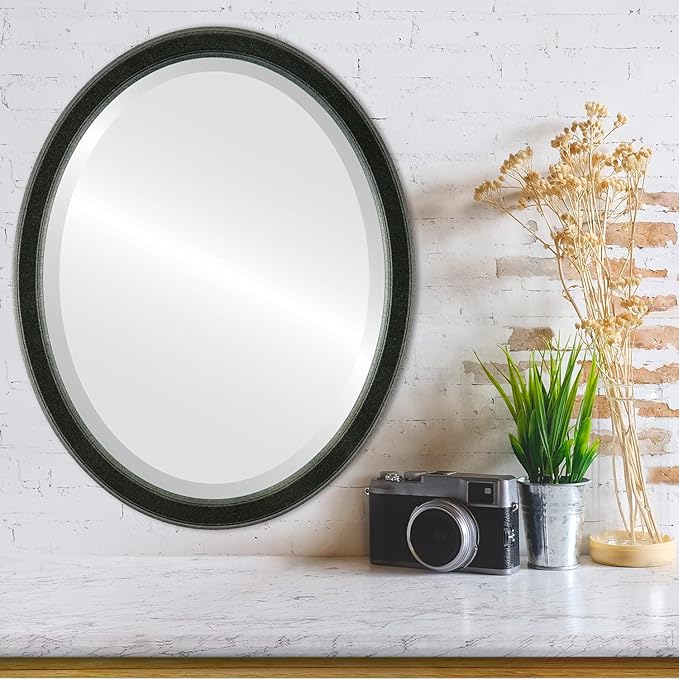 OVALCREST Oval Beveled Wall Mirror for Home Decor - Toronto Style - Black Silver - 22" x 18"