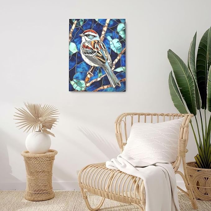 Bird Wall Art For Woman Cute Sparrow Nursery Canvas Wall Decor Vintage Aesthetic Pictures Paintings Prints Artwork Framed Decorations For Bathroom Bedroom Living Room Office Gifts 16" x 20"