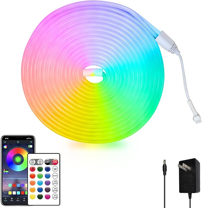 16.4FT Neon Rope Light,Flexible Led Rope Lights Control with App/Remote,Multiple Mode Rope Lights,IP65 Outdoor RGB Led Neon Lights Waterproof,Music Sync Gaming Led Neon Light Strip for Bedroom
