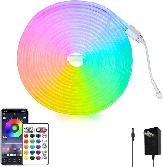 16.4FT Neon Rope Light,Flexible Led Rope Lights Control with App/Remote,Multiple Mode Rope Lights,IP65 Outdoor RGB Led Neon Lights Waterproof,Music Sync Gaming Led Neon Light Strip for Bedroom