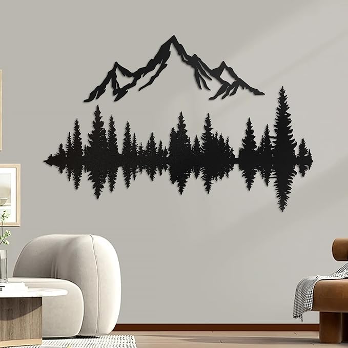 Metal Mountain Wall Art 40" x 32", Mountain Wall Decor, Art Wall Hangings for Living Room, Bedroom, Black, 40 Inch Long
