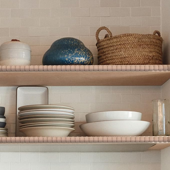 15-Pack 15.75" Unfinished Wood Beaded Trim - Easy to Paint, Cute Decorative Molding DIY Craft for Furniture Frame, Mirror Edge, Wall, Door, Closet, Dresser, Shelf