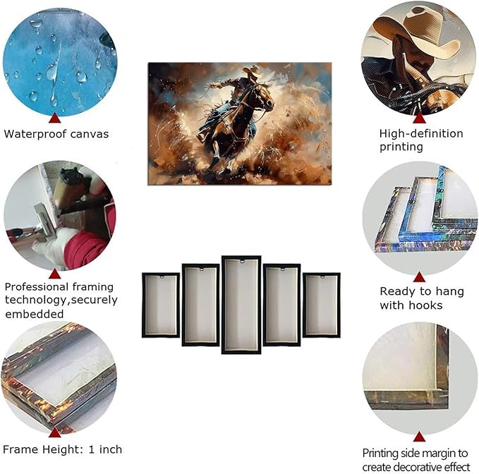 Cowboy Wall Art for Bedroom Living Room Office Home Decoration Prints Desert Southwestern Pictures Vintage Western Artwork Painting Framed(18L" x 24W")