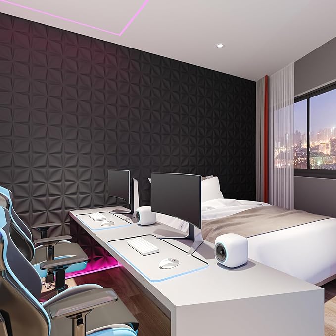 Art3d 100 Pack Decorative 3D Wall Panels, 97 Sq.Feet PVC Interior Wall Décor, 11.8"x11.8", Black