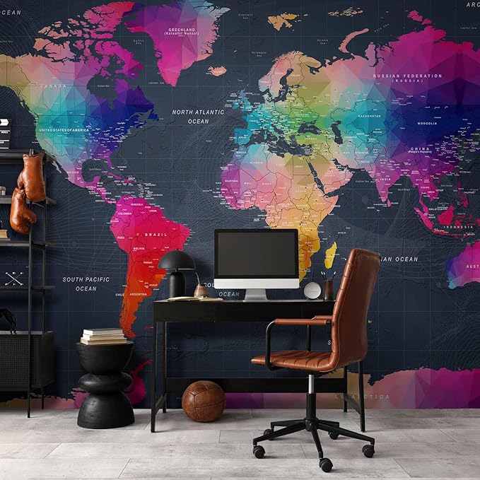 artgeist Premium Wall Mural World Map 157"x110" - XXL Non-Woven Wallpaper Fleece Wall Decor Photo Print Picture Image Design Home Map of The World k-A-0126-a-a