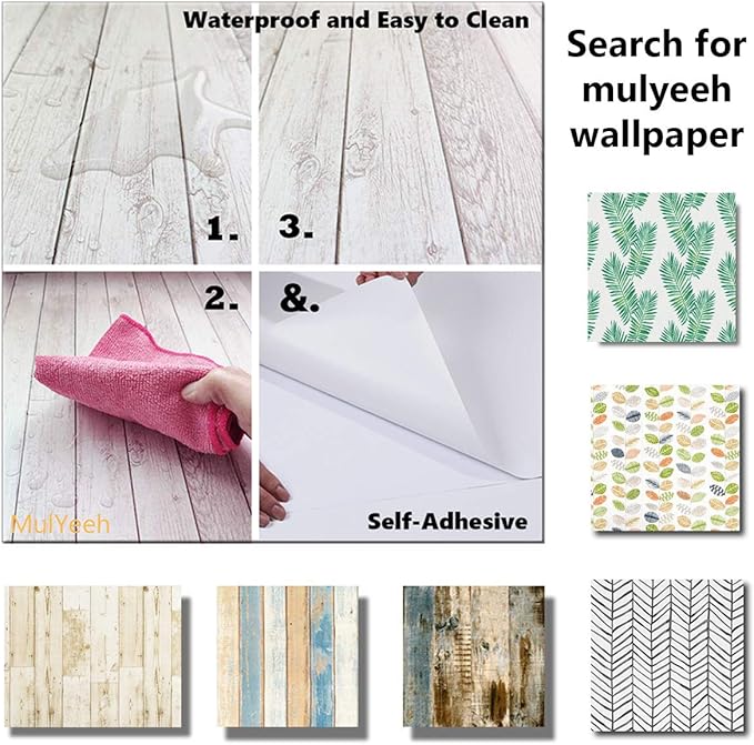 MulYeeh 17.5'' x 236'' Adhesive Peel and Stick Paper Herringbone Black White Wallpaper Removable Wall Covering Prepasted Decorative