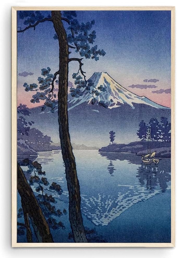 OZCONO Japanese Mountain Lake Art Print, Mount Fuji Landscape, Unframed Gallery Quality Giclée, UV-Resistant Ink (24L x 16W)