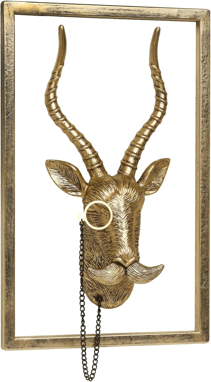 Newinhome Animal Heads Wall Decor (Includes Metal Frame) Resin Animals Sculptures Head Wall Hanging Decoration Gold vintage Wall Sculpture for Living Room Bedroom Office(Antelope)