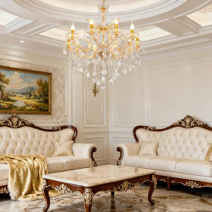 Modern Crystal Chandeliers Luxurious Gold Maria Theresa Chandelier Pendant Lamp for Bedroom Dining Table, Kitchen Island, Living Room, Shatterproof Glass & Dimmable Warm Light