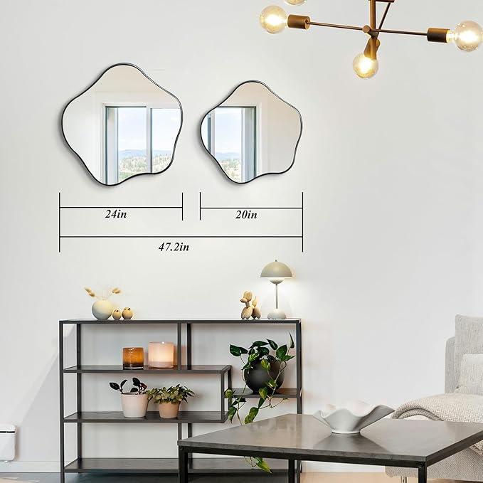 Asymmetrical Mirror, 24" Irregular Shaped Mirror for Wall, Wavy Round Mirrors Decorative, Modern Elegant Scalloped Vanity Mirrors for Living Room Bathroom Bedroom Hallway Entryway Fireplace