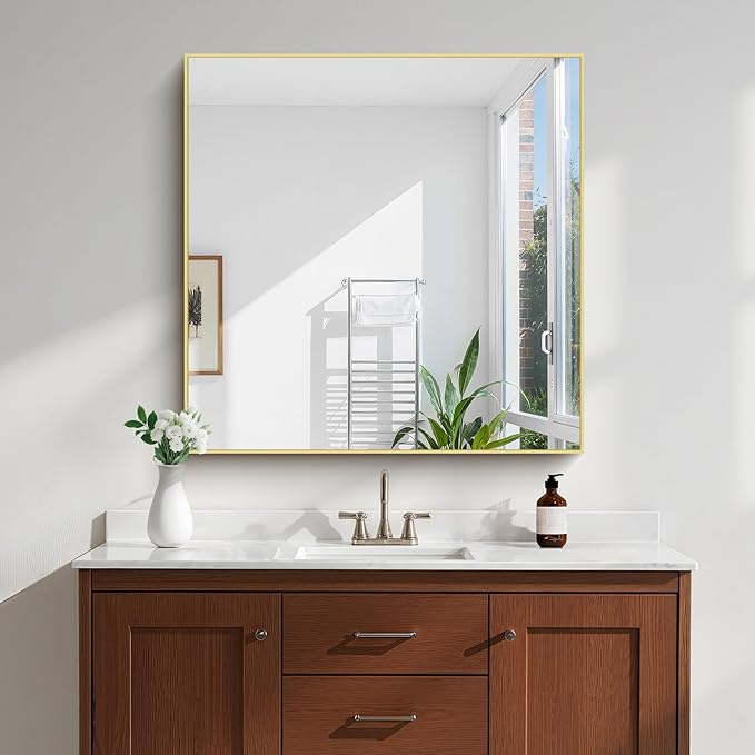 KOCUUY Large Gold Bathroom Mirror, 36x36 Inch Square Mirror for Bathroom Sink, Oversized Wall Mirror with Metal Gold Frame for Living Room, Farmhouse, Entryway, Hang Horizontal/Vertical