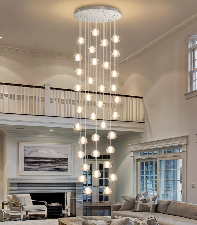 36 Light 216'' Long Large Crystal Chandeliers LED Chandeliers for High Ceiling Handing Light Fixture for Entrance Hallway Foyer Staircase Lobby Silver