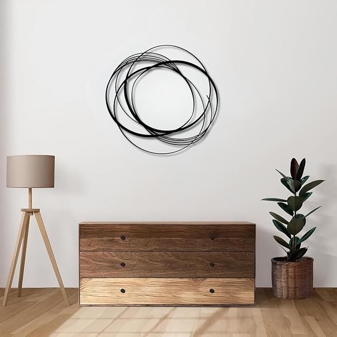 arge Modern Minimalist Abstract Geometric Metal Wall Art, Contemporary Line Sculpture, Boho Farmhouse Hanging Decor for Living Room, Bedroom, Entryway, Office – Black 29.5"x28.7"