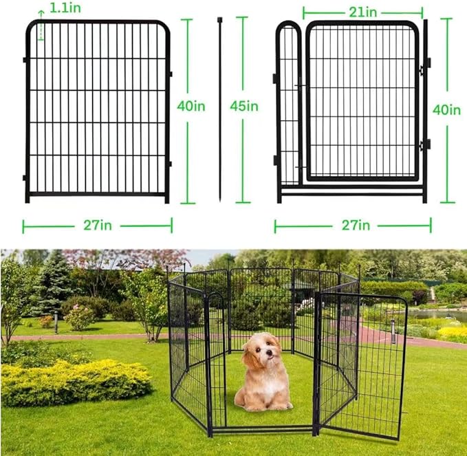 40 in(H) Garden Fence Animal Barrier, 4 Panels Total 8.9 Ft(L) Yard Fence for Dogs，Gate 21 Inches Wide with Low Sills，Animal Barrier Fences, Tall Garden Fence Border, Flower Bed Fencing